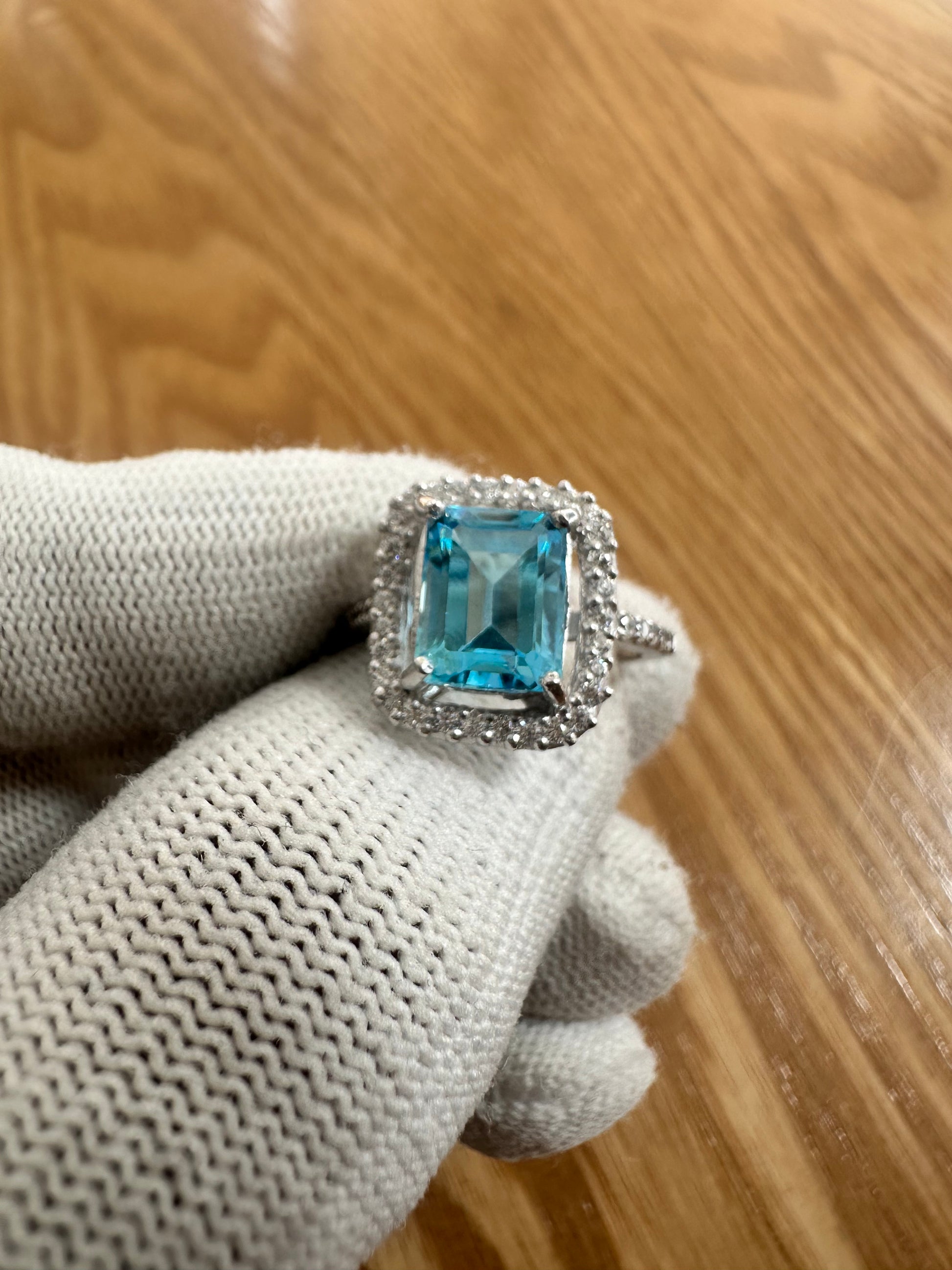 Women's 925 Silver Swiss Blue Topaz Ring with Cubic Zirconia Accent – November Birthstone, Symbolising Clarity and Confidence