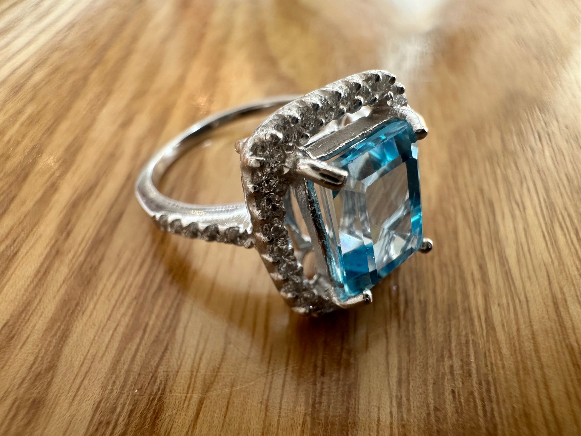 Women's 925 Silver Swiss Blue Topaz Ring with Cubic Zirconia Accent – November Birthstone, Symbolising Clarity and Confidence