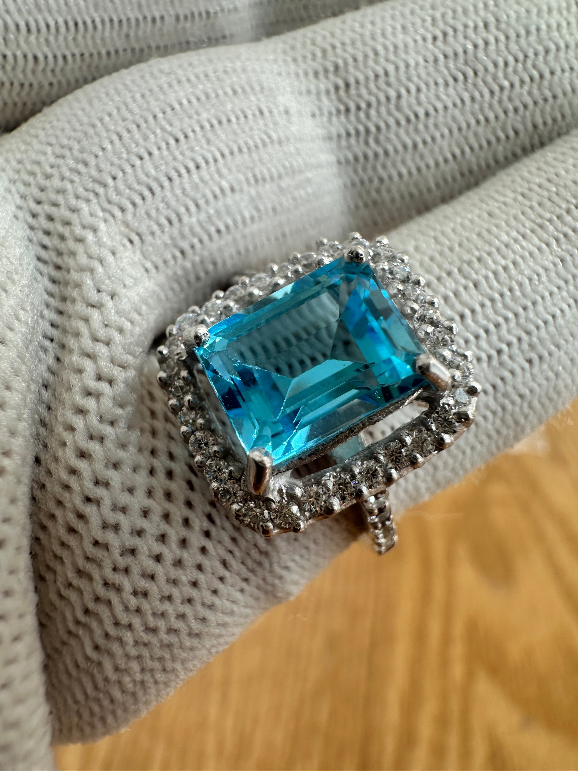 Women's 925 Silver Swiss Blue Topaz Ring with Cubic Zirconia Accent – November Birthstone, Symbolising Clarity and Confidence