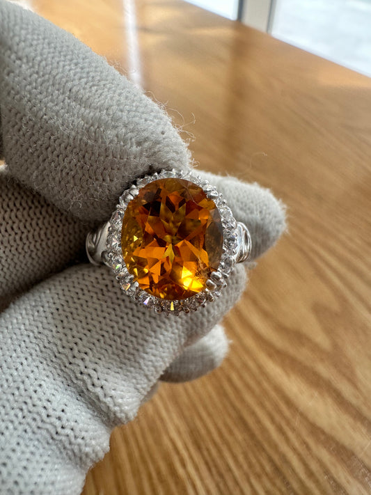 Elegant November Birthstone Citrine Ring in 925 Silver with Cubic Zirconia Accents