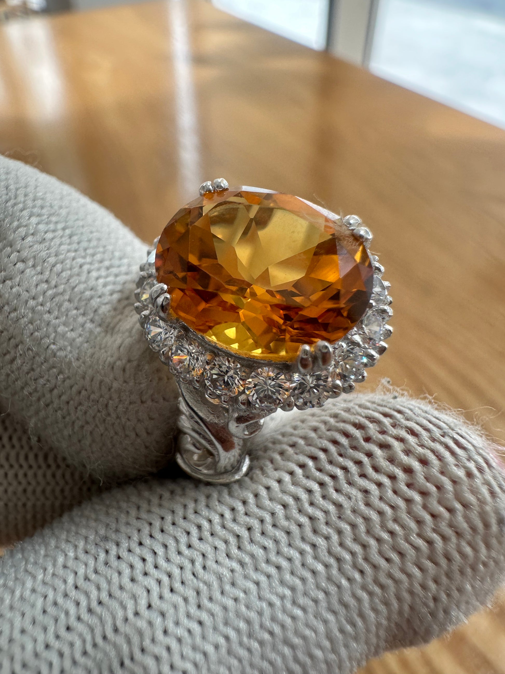 Elegant November Birthstone Citrine Ring in 925 Silver with Cubic Zirconia Accents