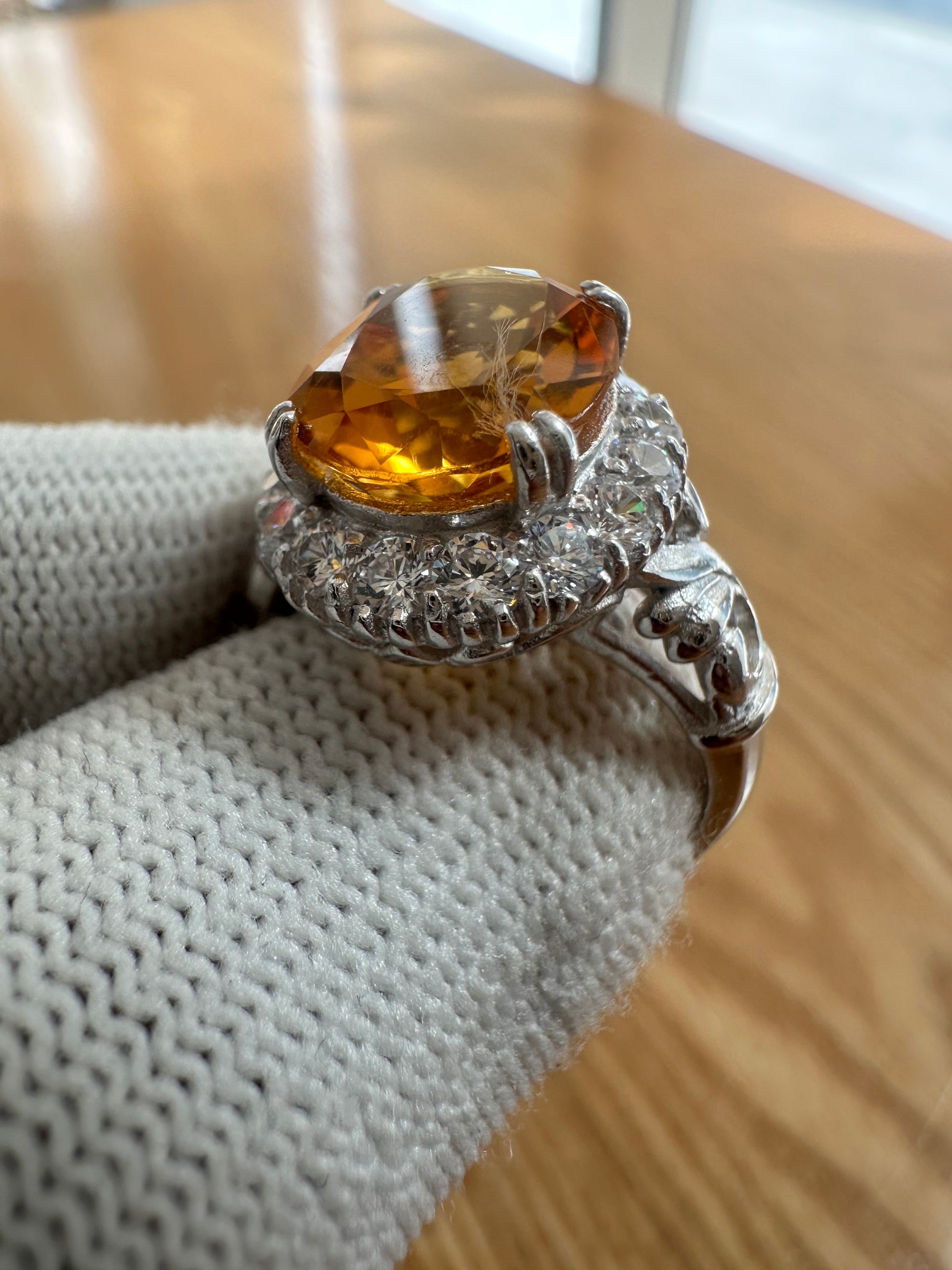 Elegant November Birthstone Citrine Ring in 925 Silver with Cubic Zirconia Accents