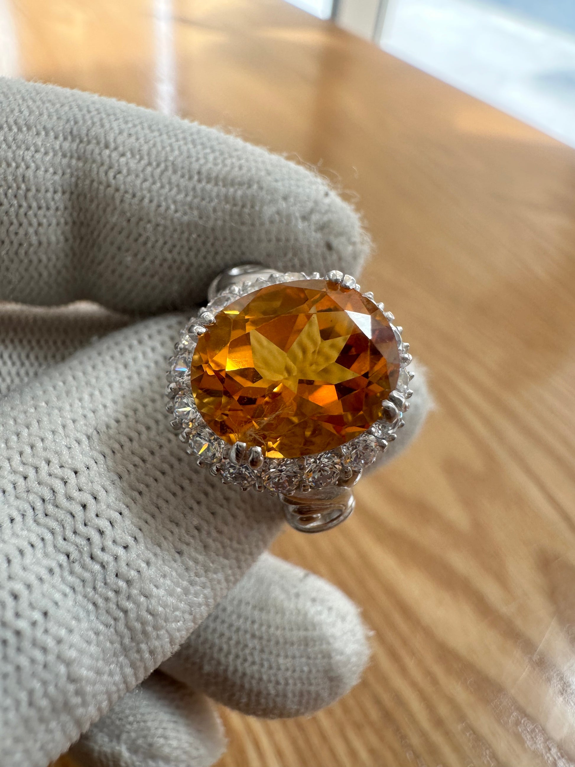 Elegant November Birthstone Citrine Ring in 925 Silver with Cubic Zirconia Accents