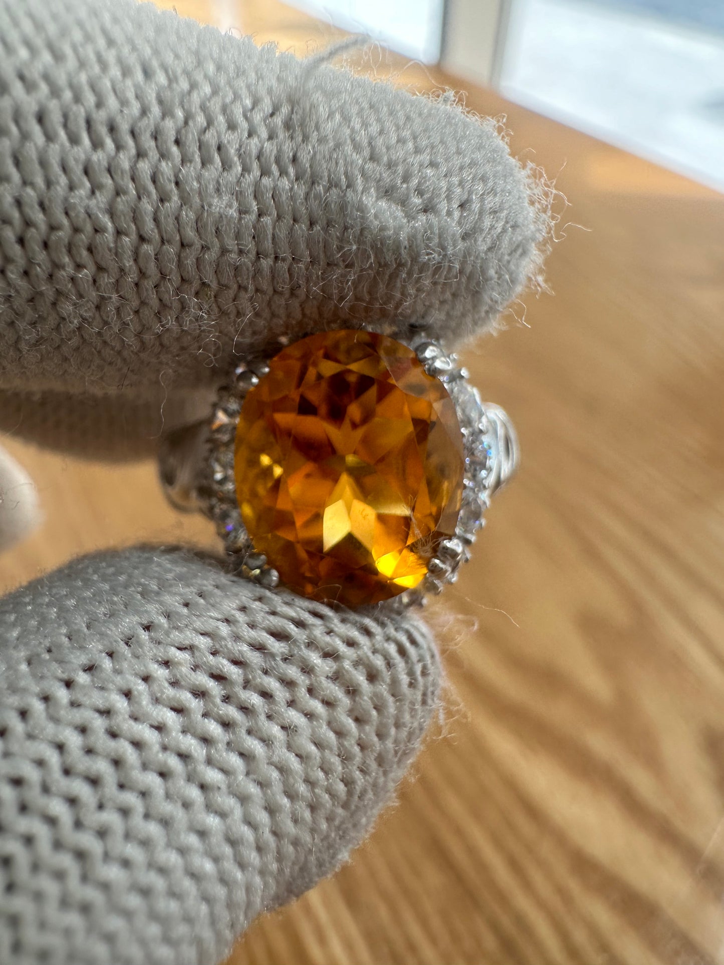 Elegant November Birthstone Citrine Ring in 925 Silver with Cubic Zirconia Accents