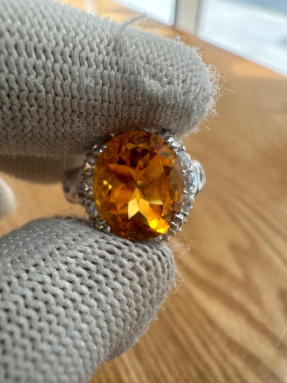 Elegant November Birthstone Citrine Ring in 925 Silver with Cubic Zirconia Accents