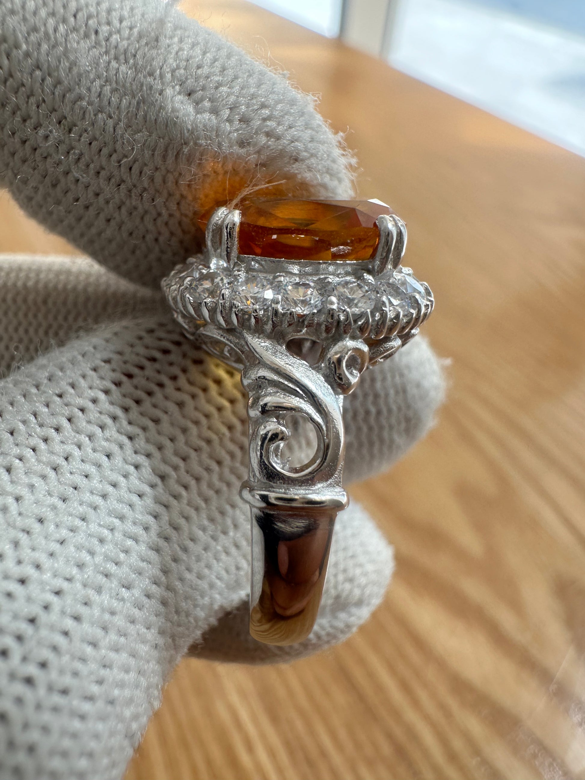Elegant November Birthstone Citrine Ring in 925 Silver with Cubic Zirconia Accents