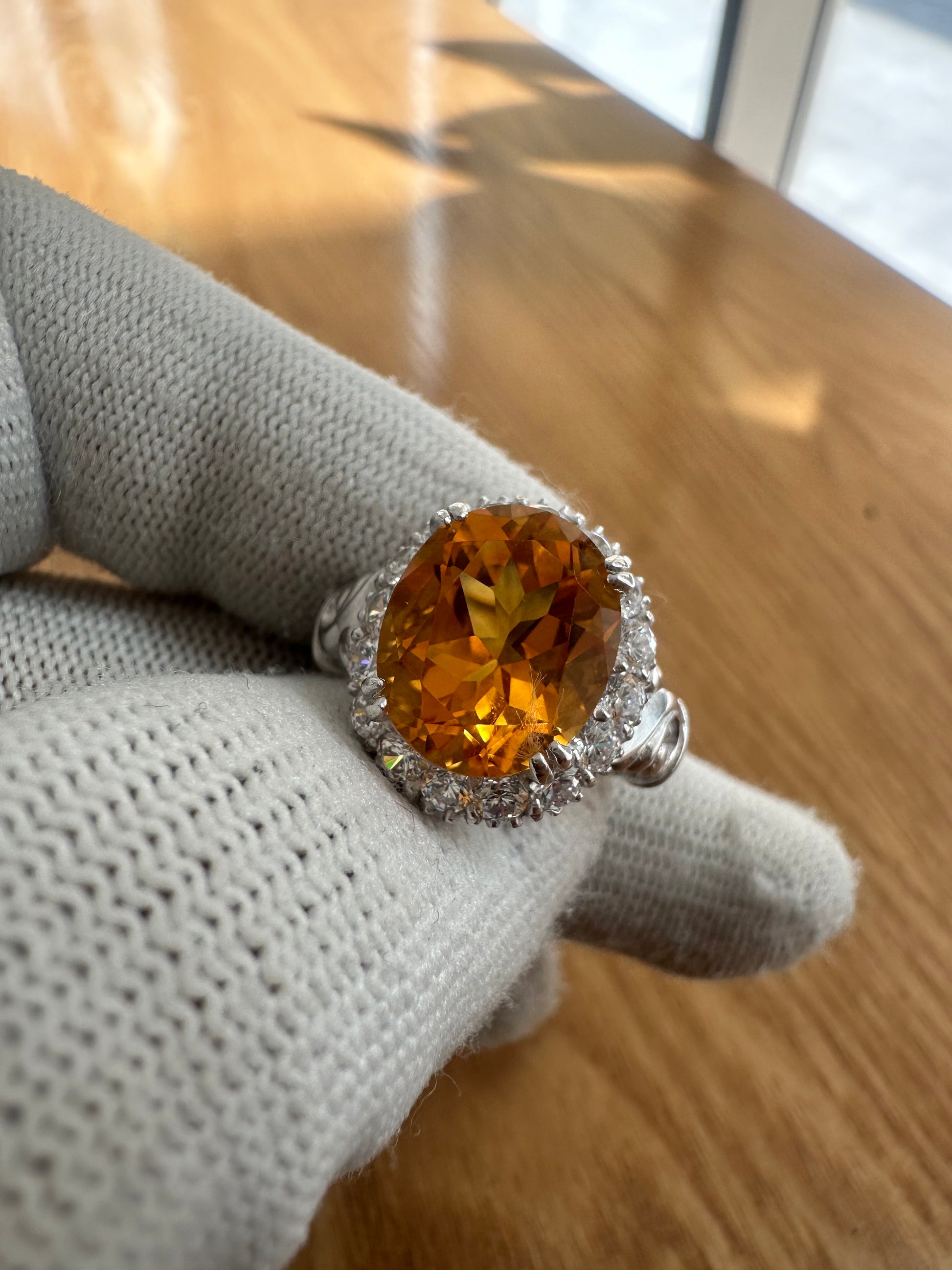 Elegant November Birthstone Citrine Ring in 925 Silver with Cubic Zirconia Accents