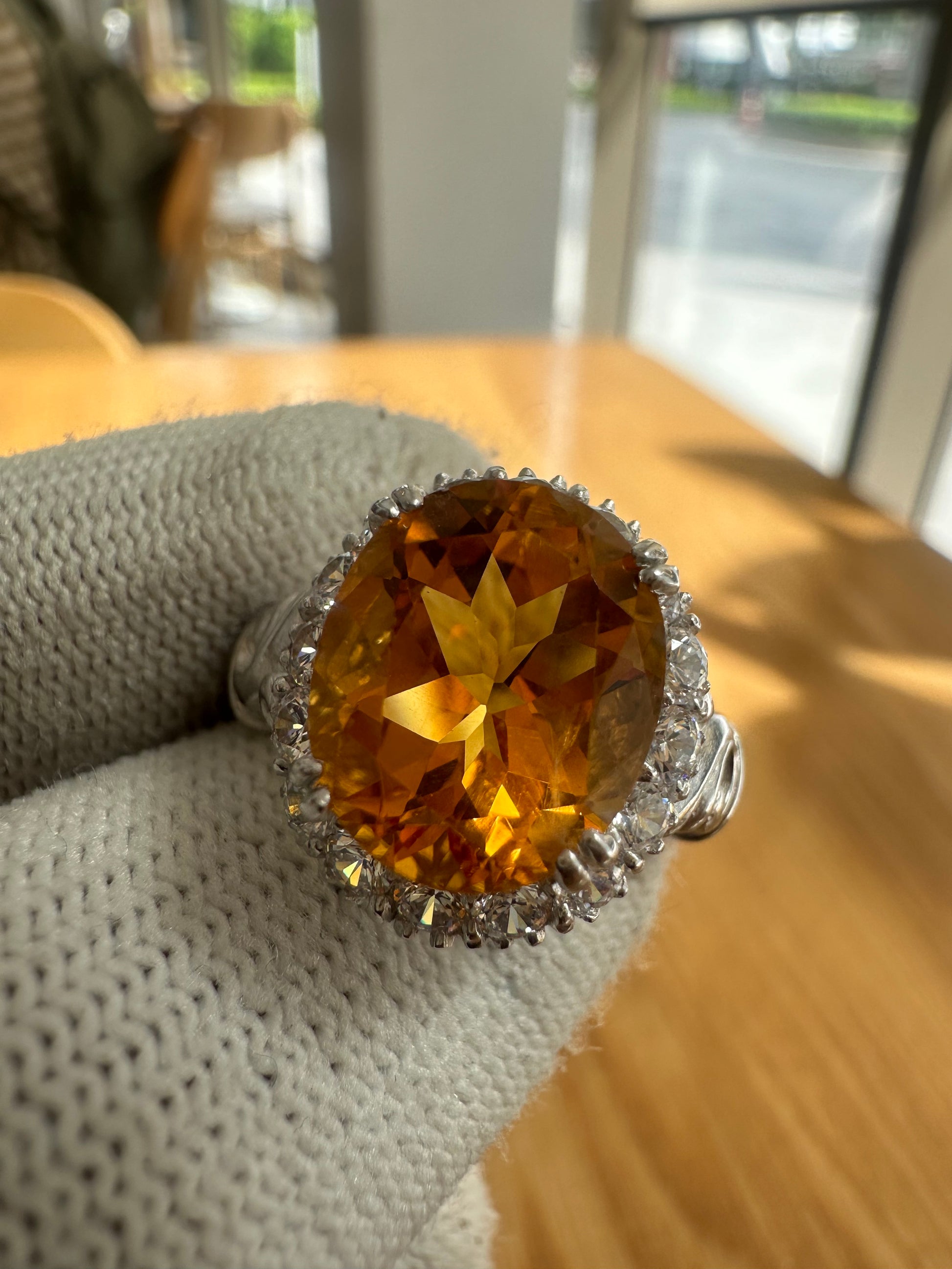 Elegant November Birthstone Citrine Ring in 925 Silver with Cubic Zirconia Accents