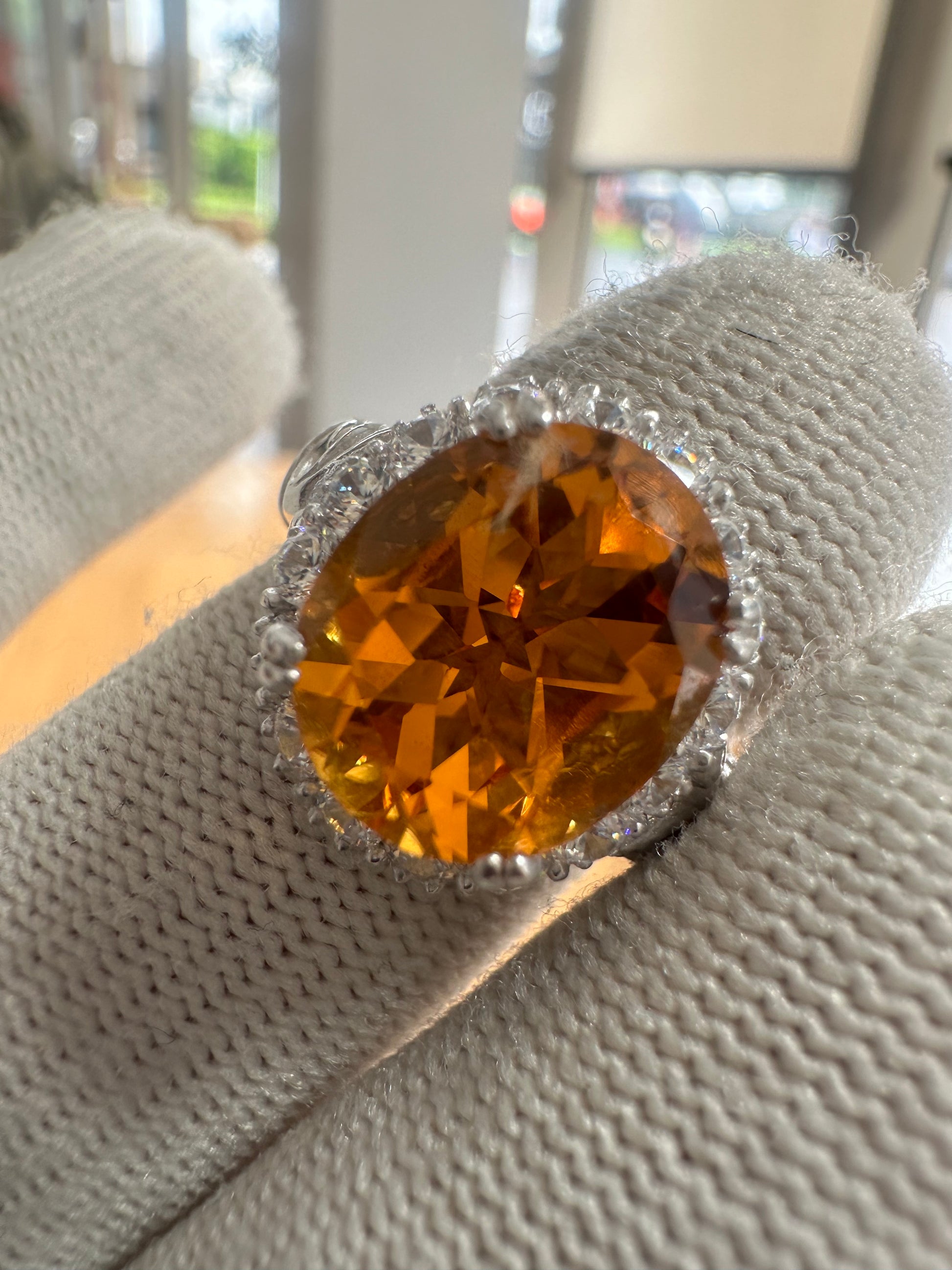 Elegant November Birthstone Citrine Ring in 925 Silver with Cubic Zirconia Accents