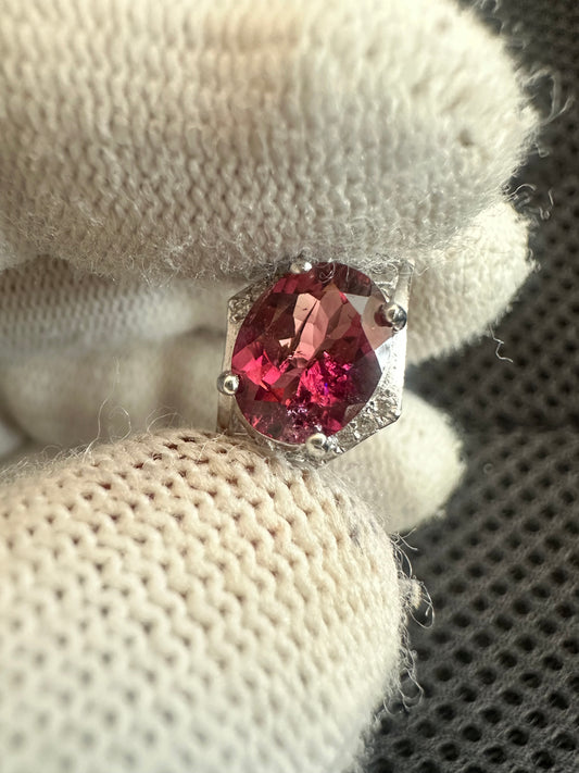 Elegant Pinkish Red Tourmaline Ring in 925 Silver with Cubic Zirconia Accents – October Birthstone Gift for Women
