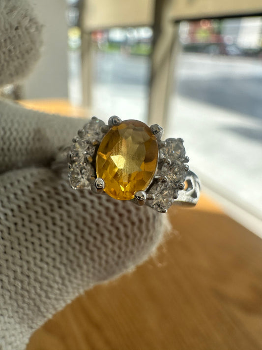 Elegant November Birthstone Citrine Ring in 925 Silver with Cubic Zirconia Accents