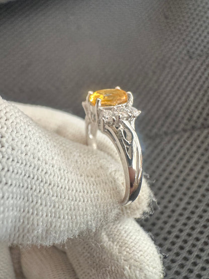 Elegant November Birthstone Citrine Ring in 925 Silver with Cubic Zirconia Accents