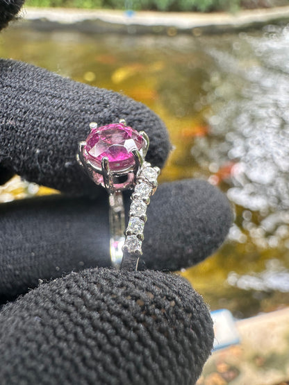 Rhodolite Garnet Ring for Women in 925 Sterling Silver  Ethically Sourced Umba Valley Tanzania January Birthstone Engagement And Birthday Gift Round Cut Garnet with Cubic Zirconia Accent Stones