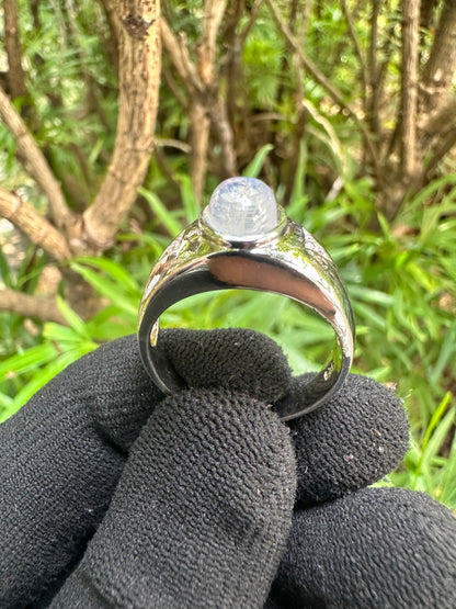 Shop this Men’s Blue Sheen Moonstone Ring in S925 silver – elegant June birthstone jewelry, perfect gift for birthdays, anniversaries & special occasions.
