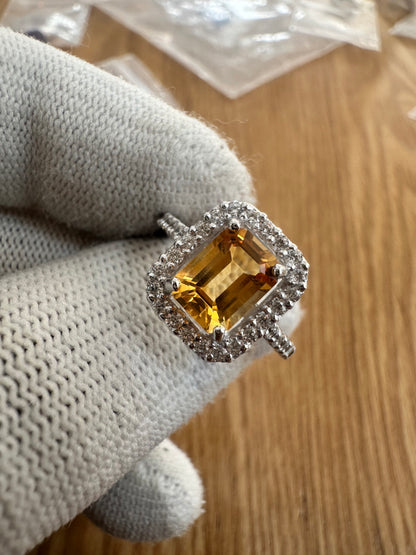 Elegant November Birthstone Citrine Ring in 925 Silver with Cubic Zirconia Accents