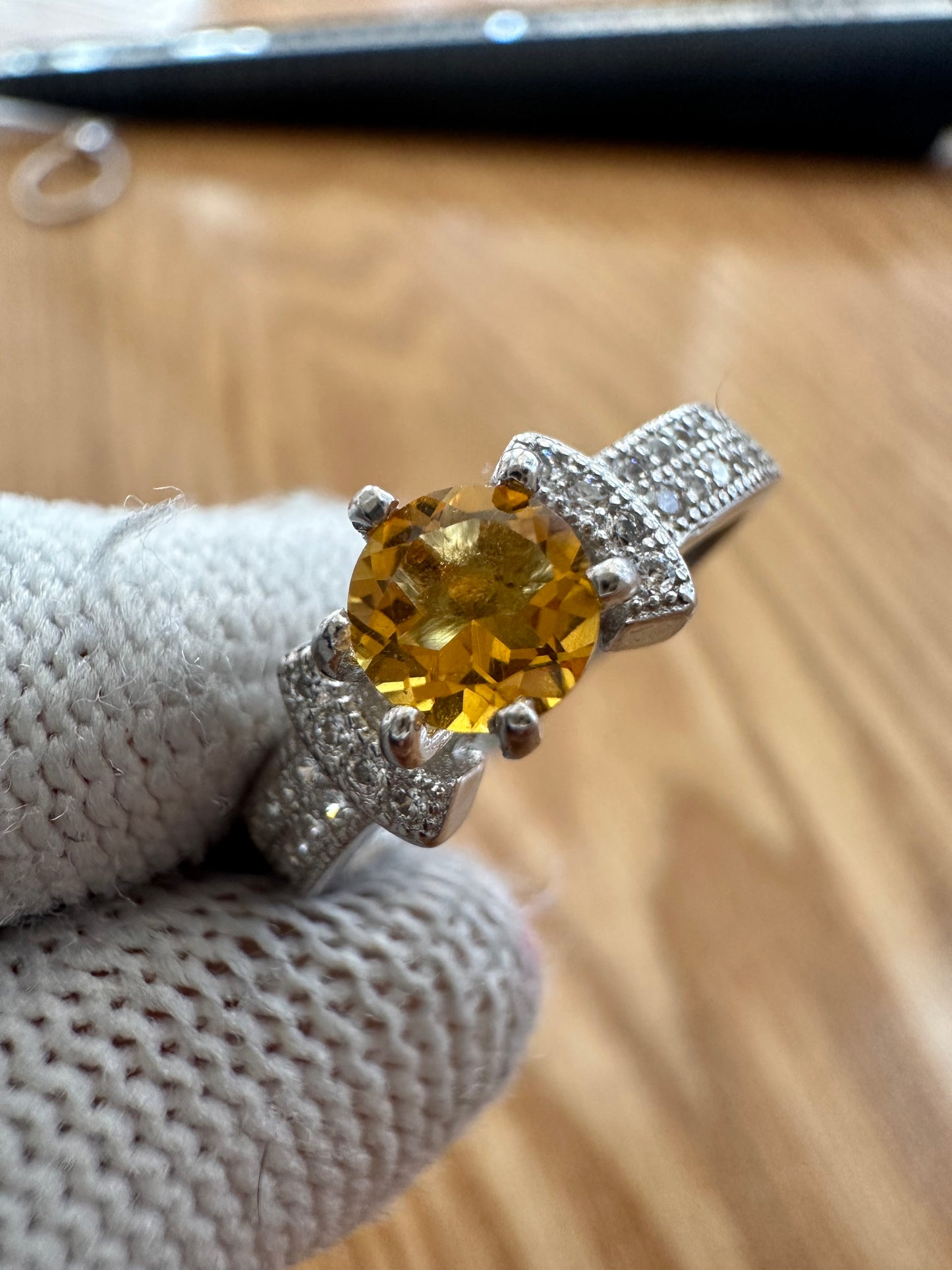 925 Sterling Silver Citrine Ring for Women - November Birthstone Statement Jewelry