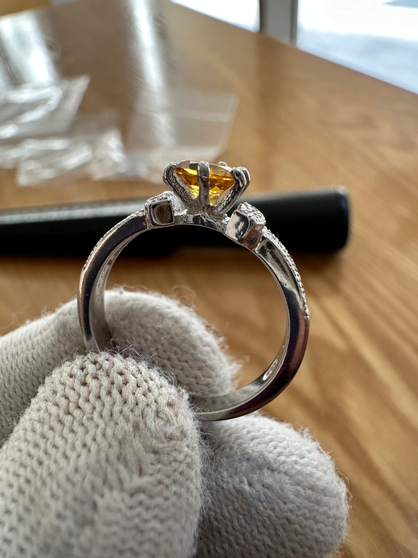 925 Sterling Silver Citrine Ring for Women - November Birthstone Statement Jewelry