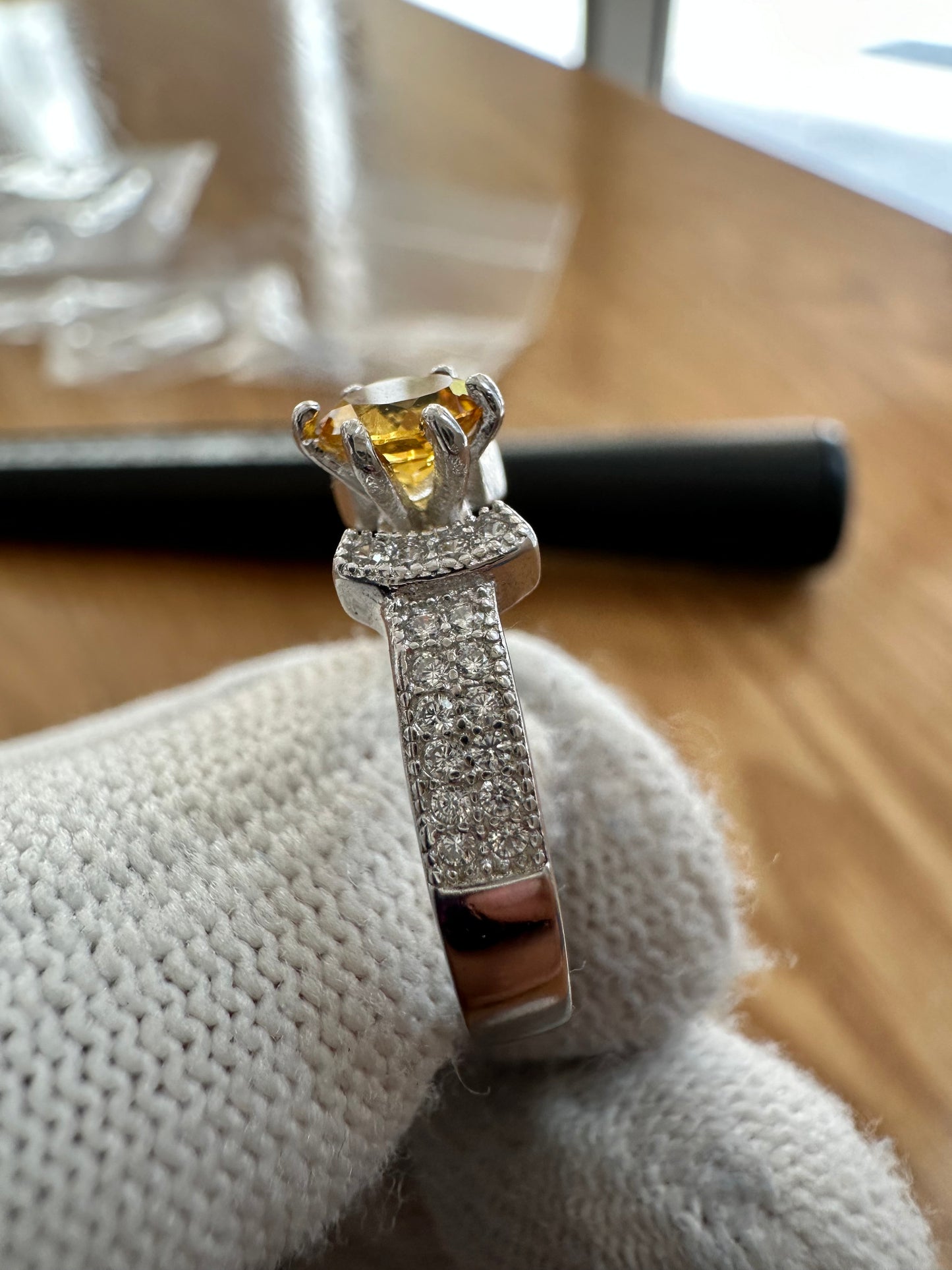 925 Sterling Silver Citrine Ring for Women - November Birthstone Statement Jewelry