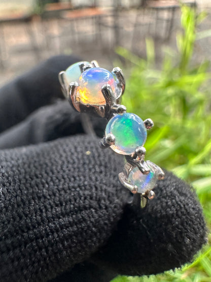 Minimalist Ethiopian Opal Ring for Women Dainty 925 Sterling Silver White Gold Plated Natural Full-Fire Opal Stone October Birthstone Meaning Hope & Love  Lightweight, Everyday Jewellery Gift for Her  Promise & Anniversary Ring