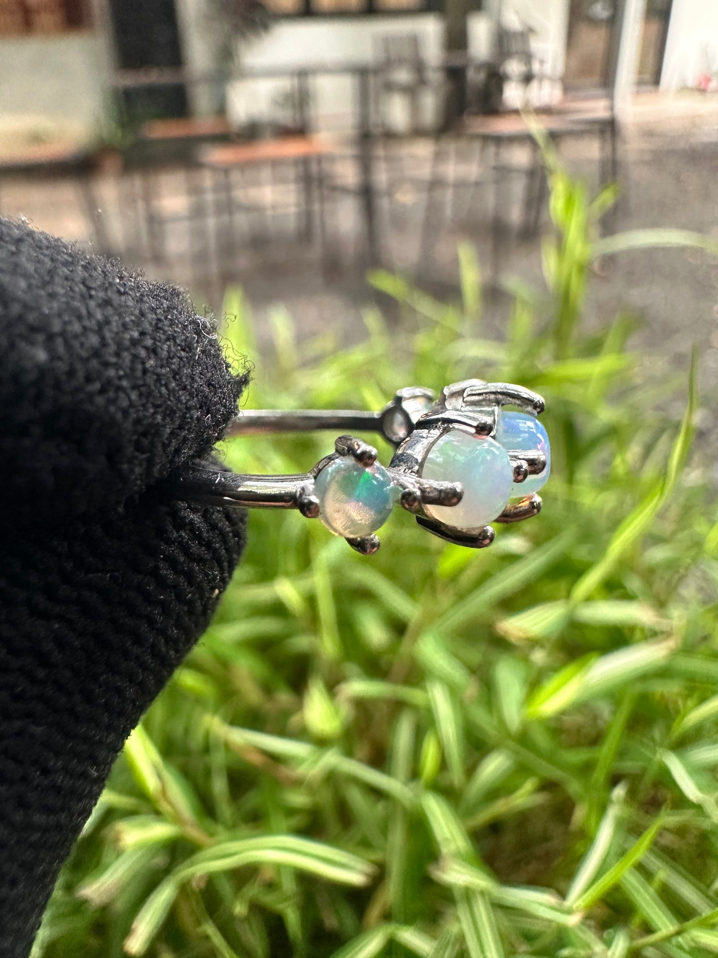 Minimalist Ethiopian Opal Ring for Women Dainty 925 Sterling Silver White Gold Plated Natural Full-Fire Opal Stone October Birthstone Meaning Hope & Love  Lightweight, Everyday Jewellery Gift for Her  Promise & Anniversary Ring