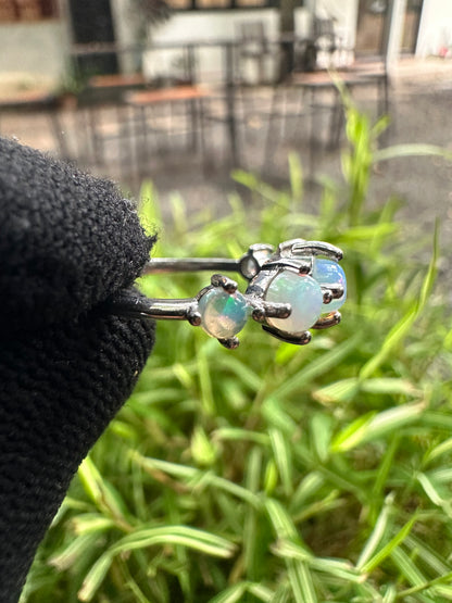 Minimalist Ethiopian Opal Ring for Women Dainty 925 Sterling Silver White Gold Plated Natural Full-Fire Opal Stone October Birthstone Meaning Hope & Love  Lightweight, Everyday Jewellery Gift for Her  Promise & Anniversary Ring