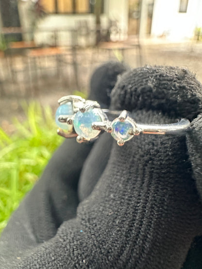 Minimalist Ethiopian Opal Ring for Women Dainty 925 Sterling Silver White Gold Plated Natural Full-Fire Opal Stone October Birthstone Meaning Hope & Love  Lightweight, Everyday Jewellery Gift for Her  Promise & Anniversary Ring