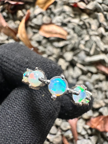 Minimalist Ethiopian Opal Ring for Women Dainty 925 Sterling Silver White Gold Plated Natural Full-Fire Opal Stone October Birthstone Meaning Hope & Love  Lightweight, Everyday Jewellery Gift for Her  Promise & Anniversary Ring