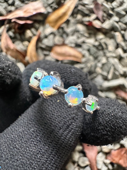 Minimalist Ethiopian Opal Ring for Women Dainty 925 Sterling Silver White Gold Plated Natural Full-Fire Opal Stone October Birthstone Meaning Hope & Love  Lightweight, Everyday Jewellery Gift for Her  Promise & Anniversary Ring