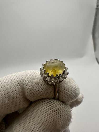 September Birthstone Yellow Sapphire Ring with Moissanite Accents in 925 Silver – A Perfect Gift for Her