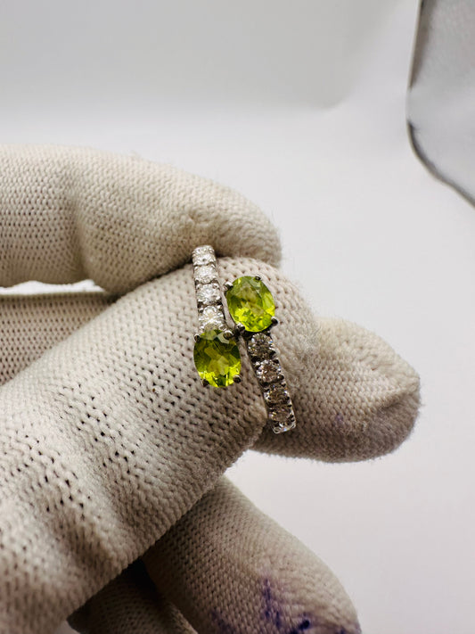 Peridot Ring with Moissanite Accents 925 Silver August Birthstone