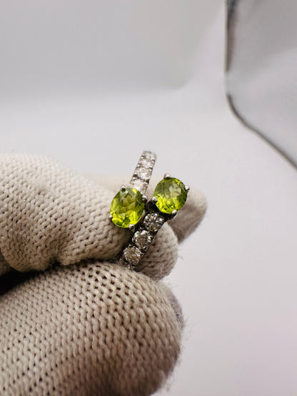 Peridot Ring with Moissanite Accents 925 Silver August Birthstone