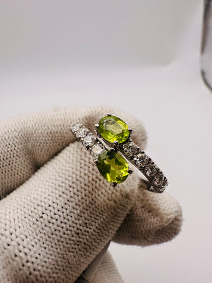 Peridot Ring with Moissanite Accents 925 Silver August Birthstone