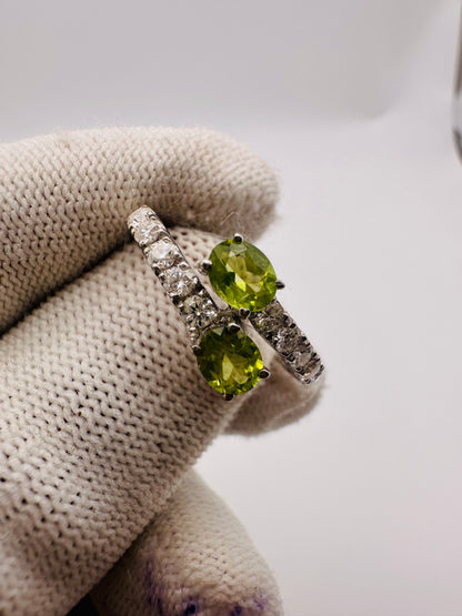 Peridot Ring with Moissanite Accents 925 Silver August Birthstone