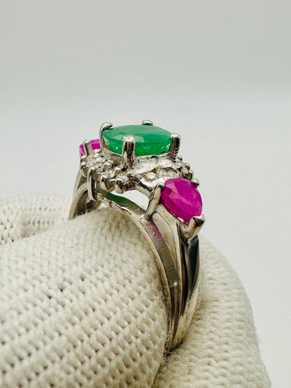 Beautiful Ruby and Emerald Ring 925 Silver Perfect Gift for Her