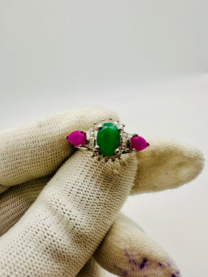 Beautiful Ruby and Emerald Ring 925 Silver Perfect Gift for Her