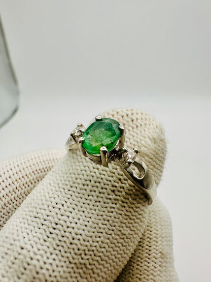 May Birthstone Emerald Ring 925 Silver & Moissanite Accents  Perfect Gift