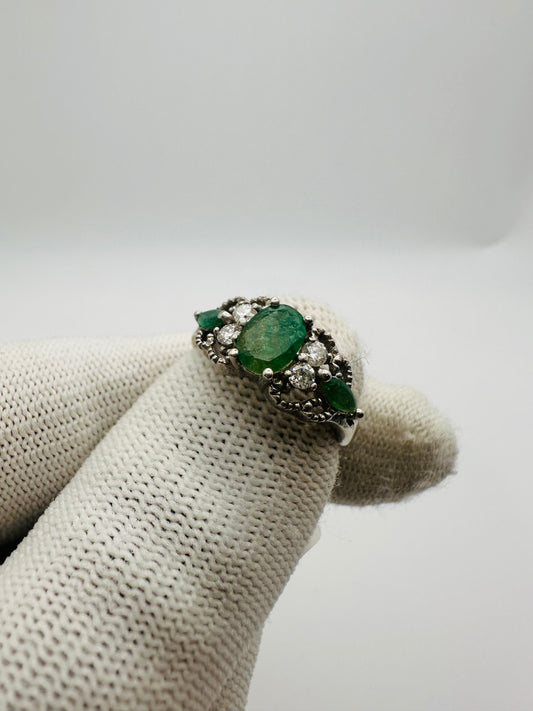 May Birthstone Emerald Ring | Rhodium Plated 925 Silver