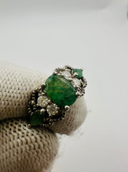 May Birthstone Emerald Ring | Rhodium Plated 925 Silver