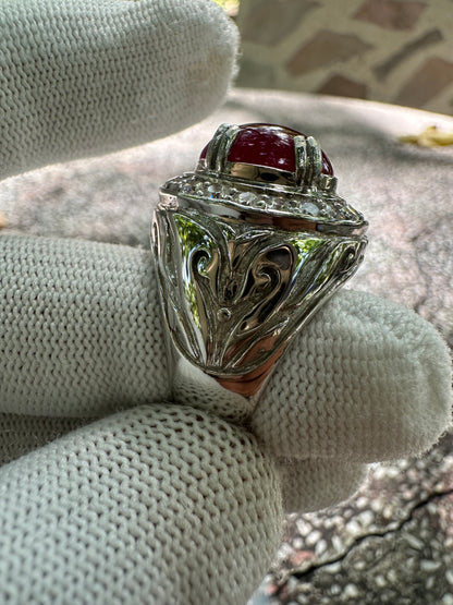 925 Sterling Silver Ring with Fracture-Filled Ruby - July Birthstone Gemstone