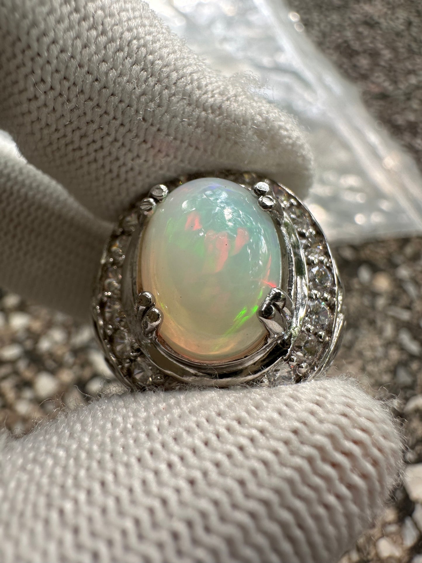 Ethiopian Opal Ring in Rhodium-Plated 925 Sterling Silver - October Birthstone