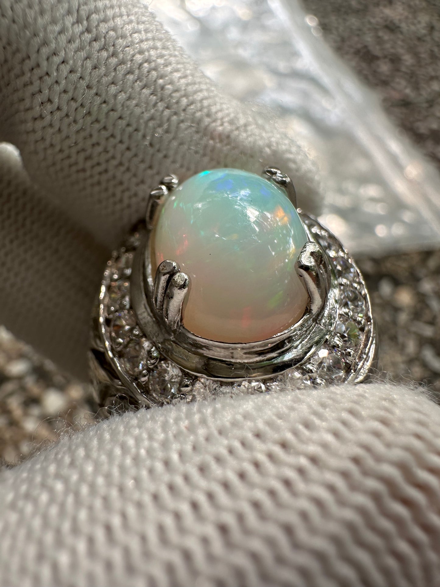 Ethiopian Opal Ring in Rhodium-Plated 925 Sterling Silver - October Birthstone