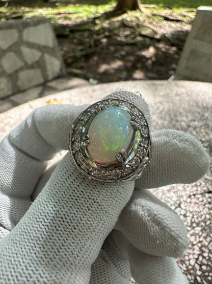 Ethiopian Opal Ring in Rhodium-Plated 925 Sterling Silver - October Birthstone