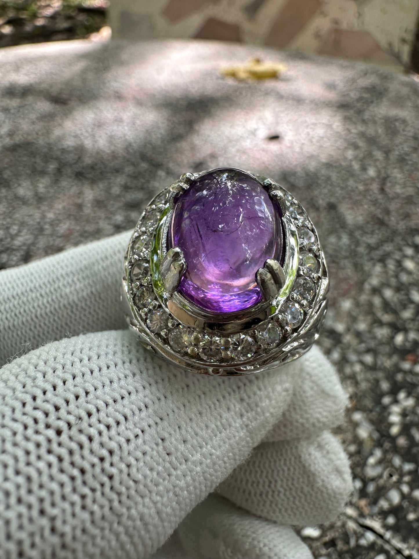 Men's Amethyst Ring in Rhodium-Plated 925 Sterling Silver - February Birthstone