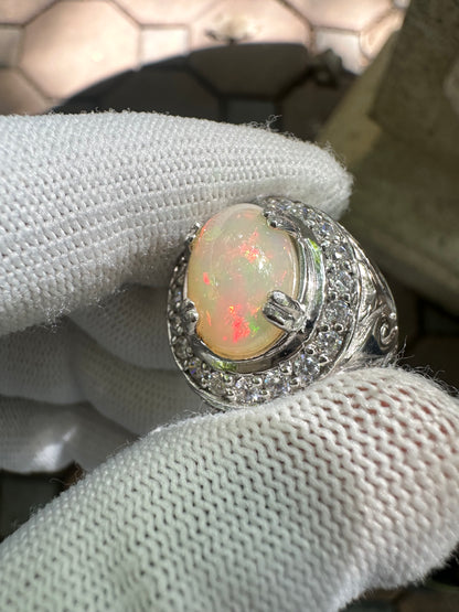 Ethiopian Opal Ring in Rhodium-Plated 925 Sterling Silver - October Birthstone