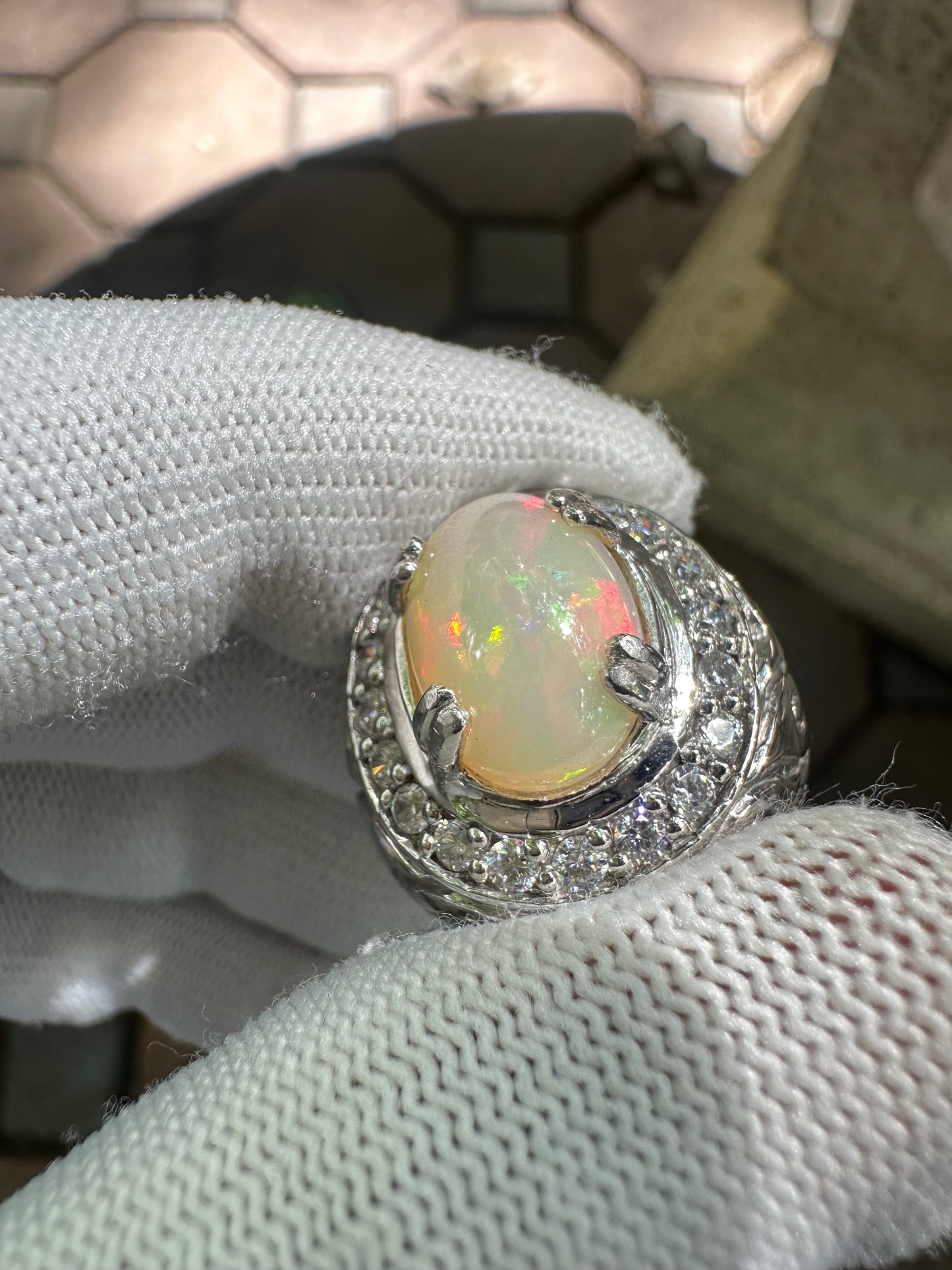 Ethiopian Opal Ring in Rhodium-Plated 925 Sterling Silver - October Birthstone