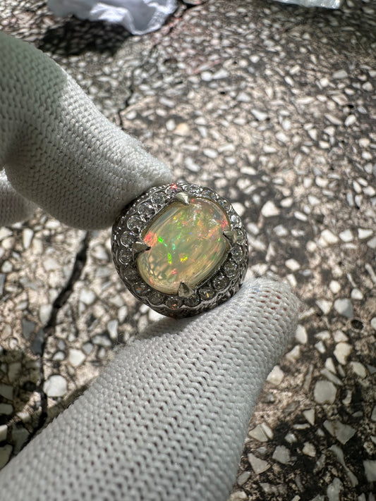 Men's Opal Ring in 925 Sterling Silver - October Birthstone