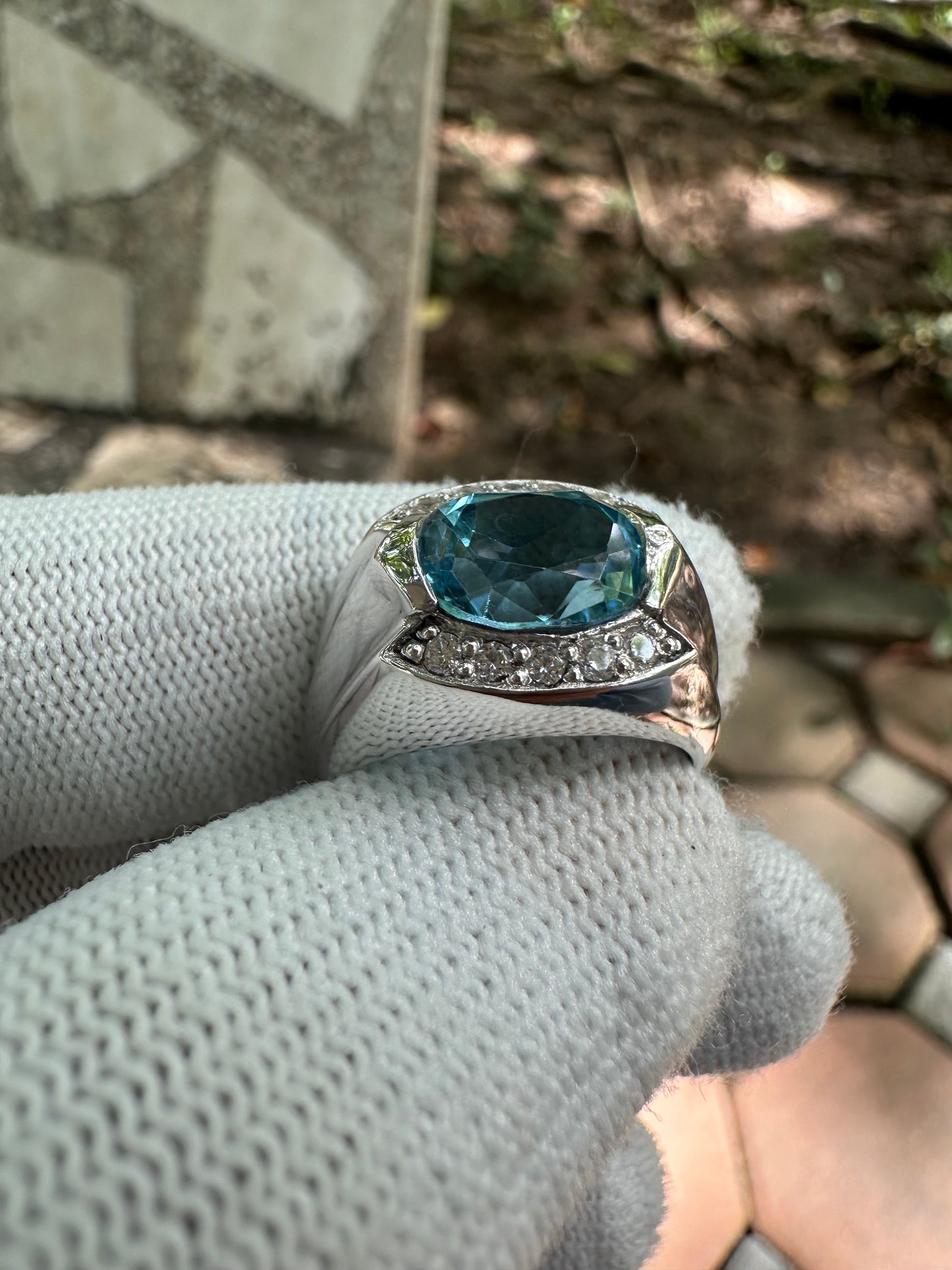 Men's Swiss Blue Topaz Ring in 925 Sterling Silver - November Birthstone