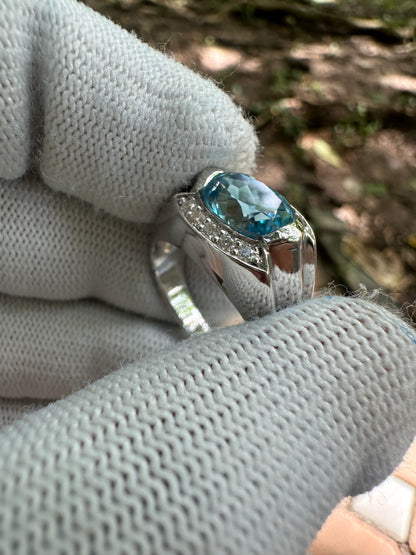 Men's Swiss Blue Topaz Ring in 925 Sterling Silver - November Birthstone