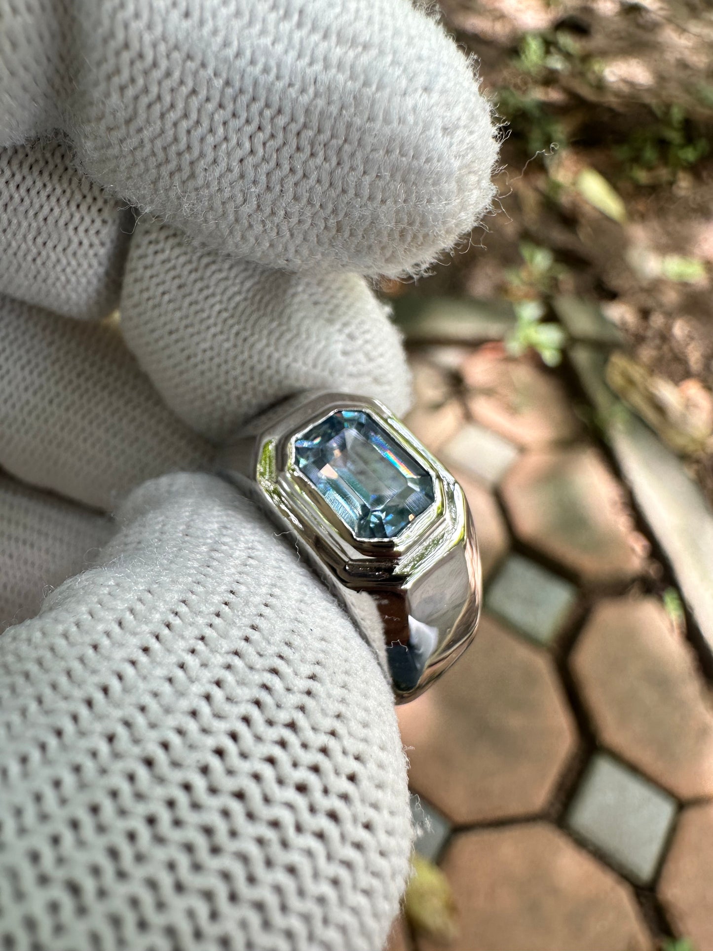 Men's Swiss Blue Topaz Ring in 925 Sterling Silver - November Birthstone