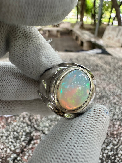 Ethiopian Opal Ring in 925 Sterling Silver - October Birthstone